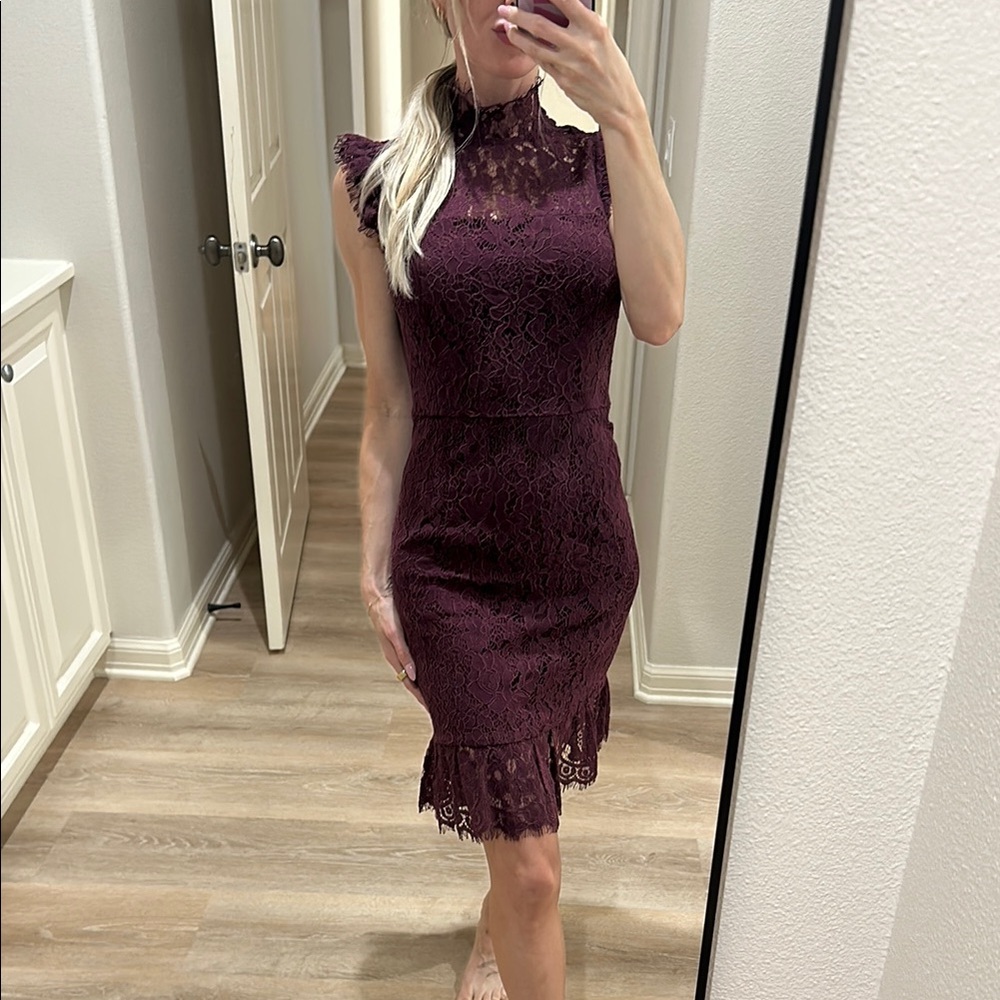 Storia Purple Sheath Midi Dress Mock Neck Sleeveless